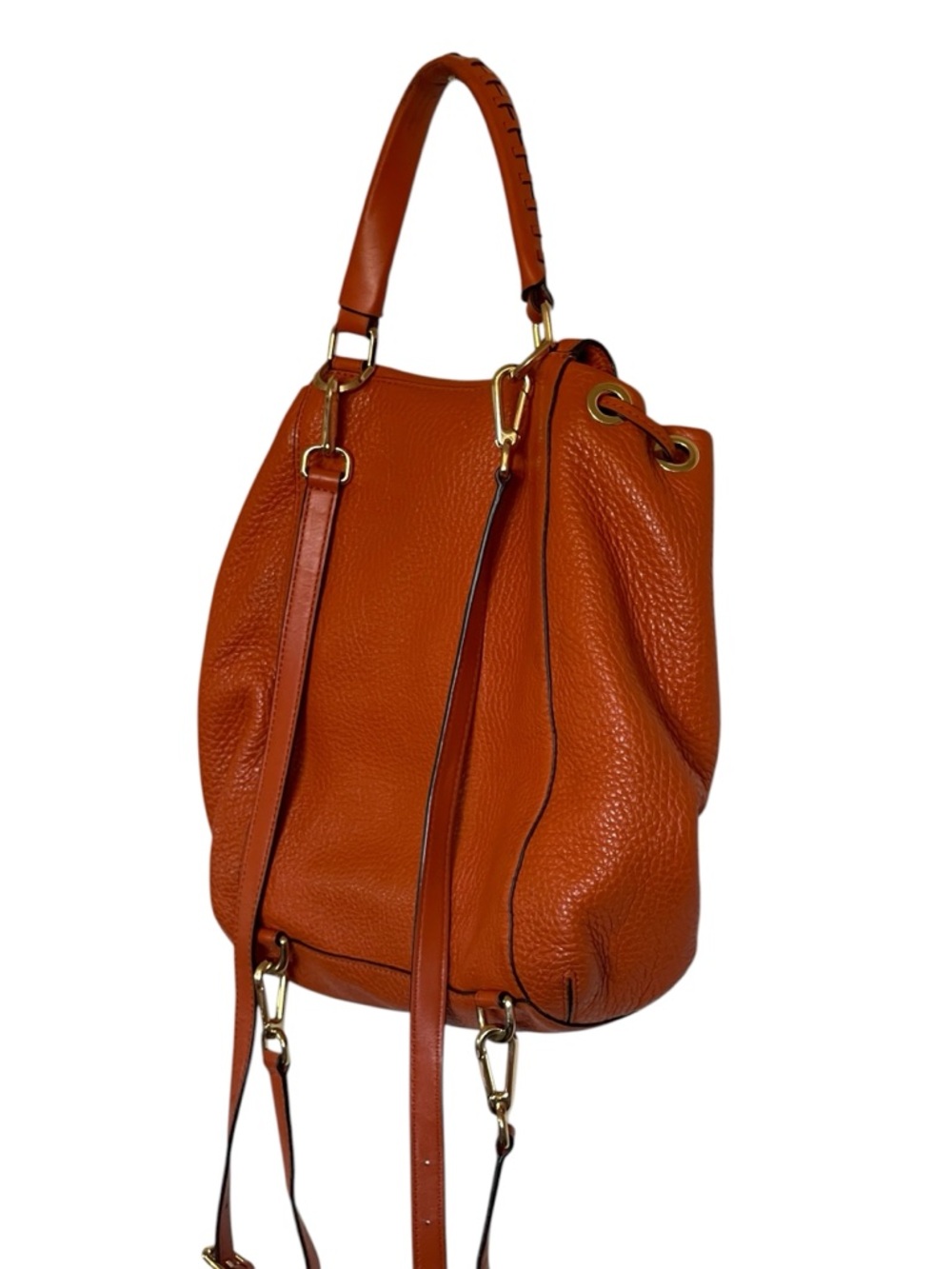 Michael Kors Orange Pebbled Leather Drawstring Backpack - Picture 6 of 7